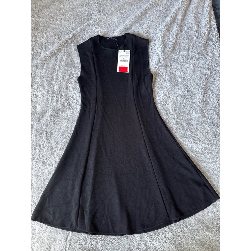 Zara Black Sleeveless Knit Fit and‎ Flare Mini Skater Dress Womens S